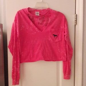 VS pink cropped campus crew crop  t-shirt tie dye